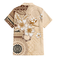 Samoa Siapo Pattern With Beige Hibiscus Family Matching Mermaid Dress and Hawaiian Shirt LT05 - Polynesian Pride