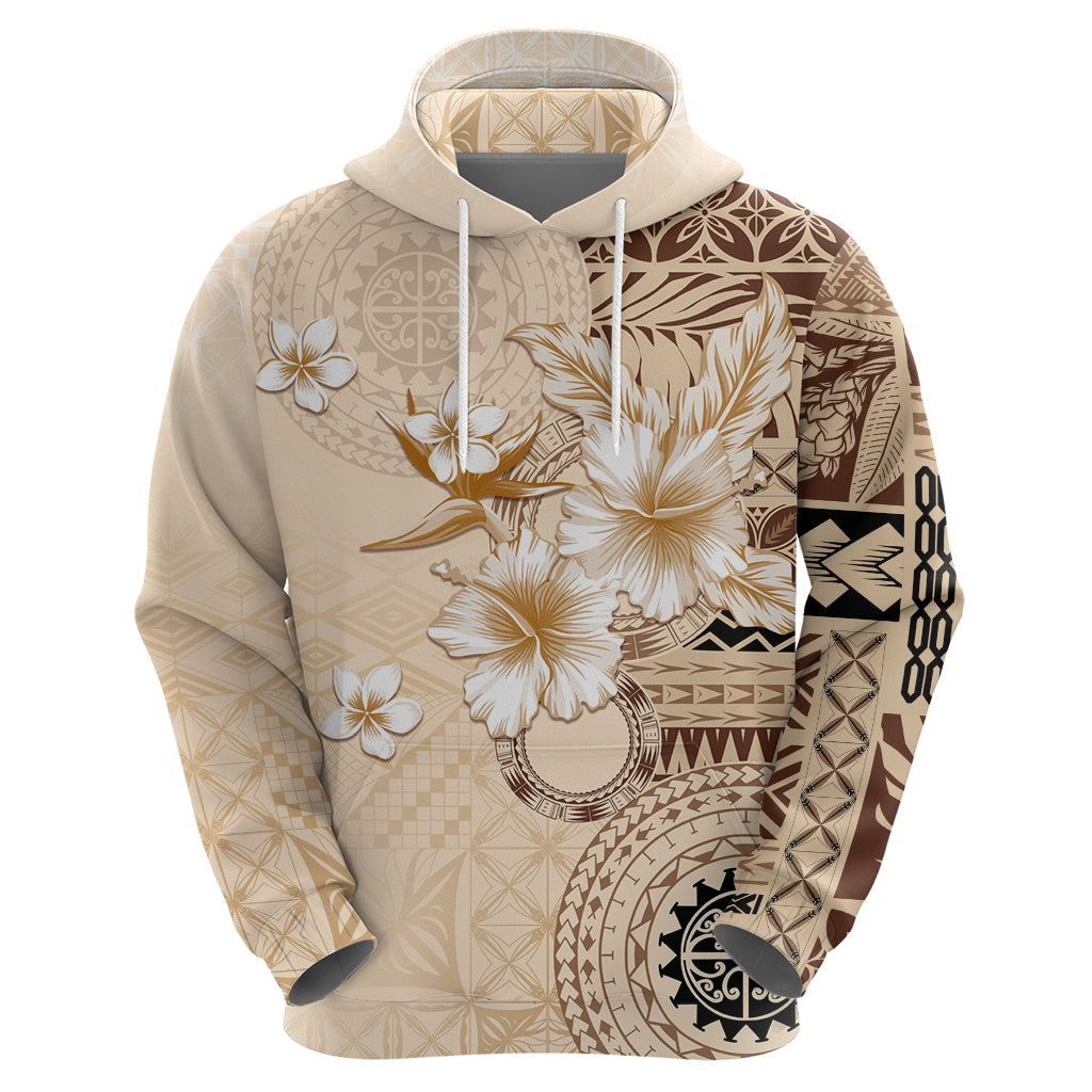 Samoa Siapo Pattern With Beige Hibiscus Hoodie LT05 - Polynesian Pride