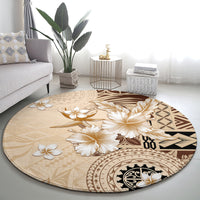 Samoa Siapo Pattern With Beige Hibiscus Round Carpet