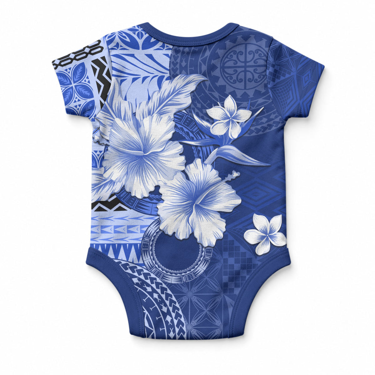 Samoa Siapo Pattern With Navy Hibiscus Baby Onesie LT05 - Polynesian Pride