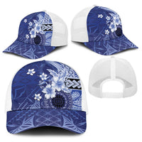 Samoa Siapo Pattern With Navy Hibiscus Baseball Net Cap - Polynesian Pride
