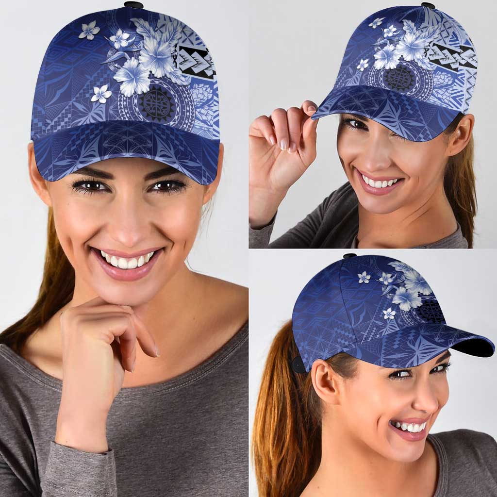 Samoa Siapo Pattern With Navy Hibiscus Classic Cap - Polynesian Pride