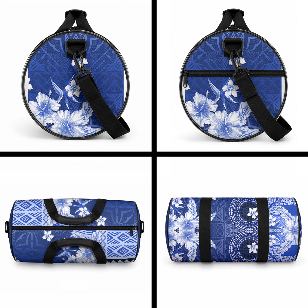 Samoa Siapo Pattern With Navy Hibiscus Duffle Bag LT05 - Polynesian Pride