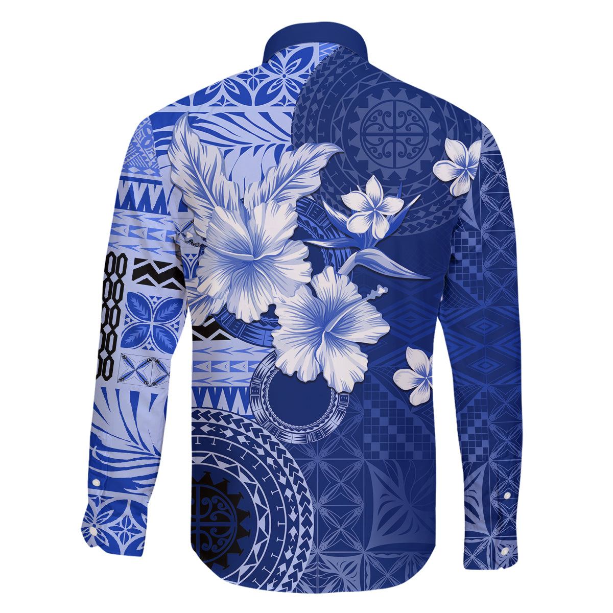 Samoa Siapo Pattern With Navy Hibiscus Family Matching Off Shoulder Maxi Dress and Hawaiian Shirt LT05 - Polynesian Pride