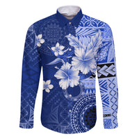 Samoa Siapo Pattern With Navy Hibiscus Family Matching Summer Maxi Dress and Hawaiian Shirt LT05 Dad's Shirt - Long Sleeve Navy - Polynesian Pride