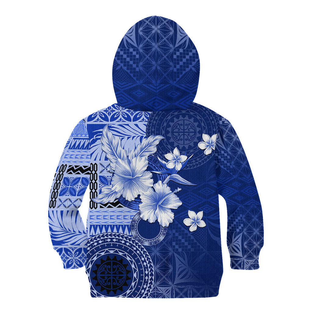 Samoa Siapo Pattern With Navy Hibiscus Kid Hoodie LT05 - Polynesian Pride
