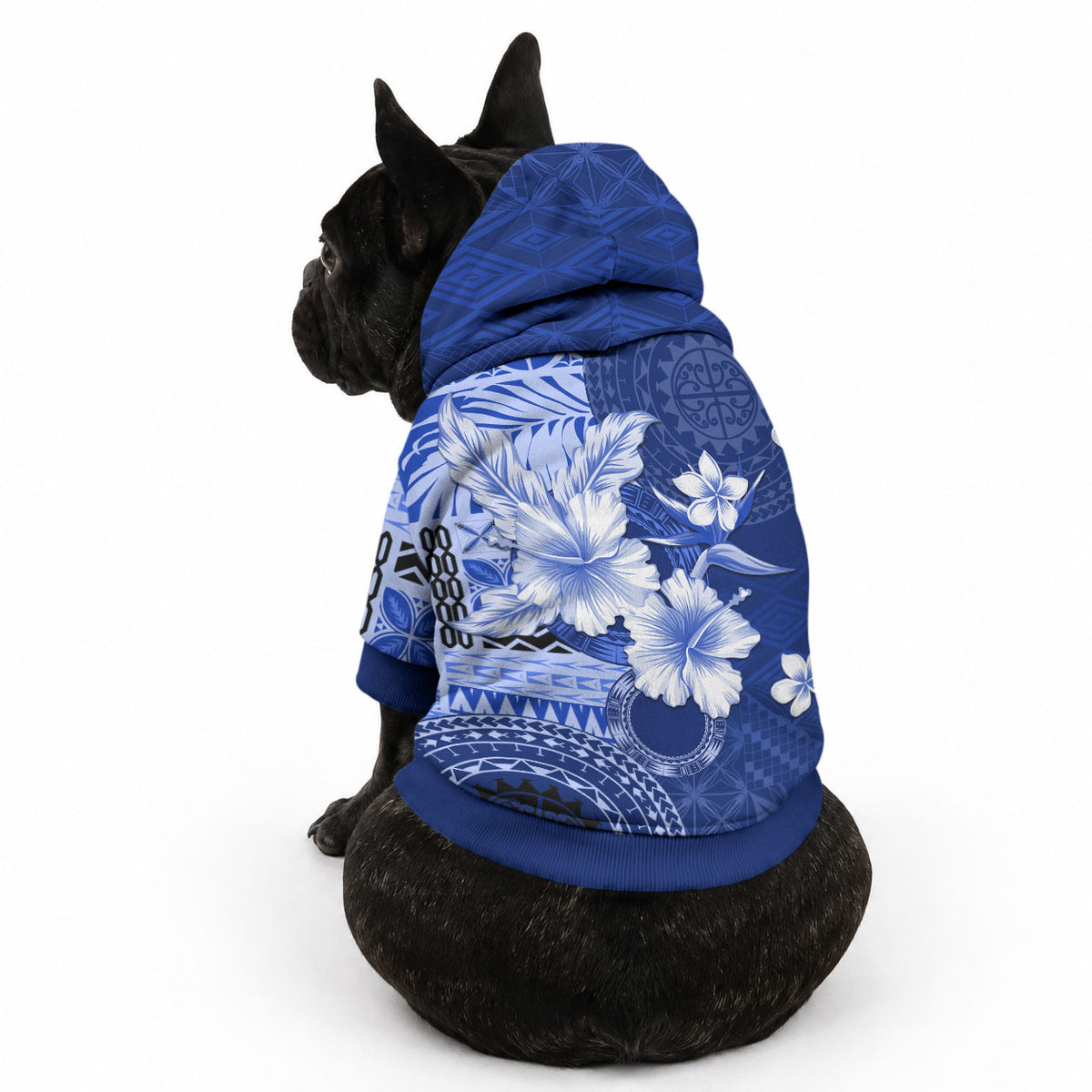 Samoa Siapo Pattern With Navy Hibiscus Pet Hoodie LT05 - Polynesian Pride