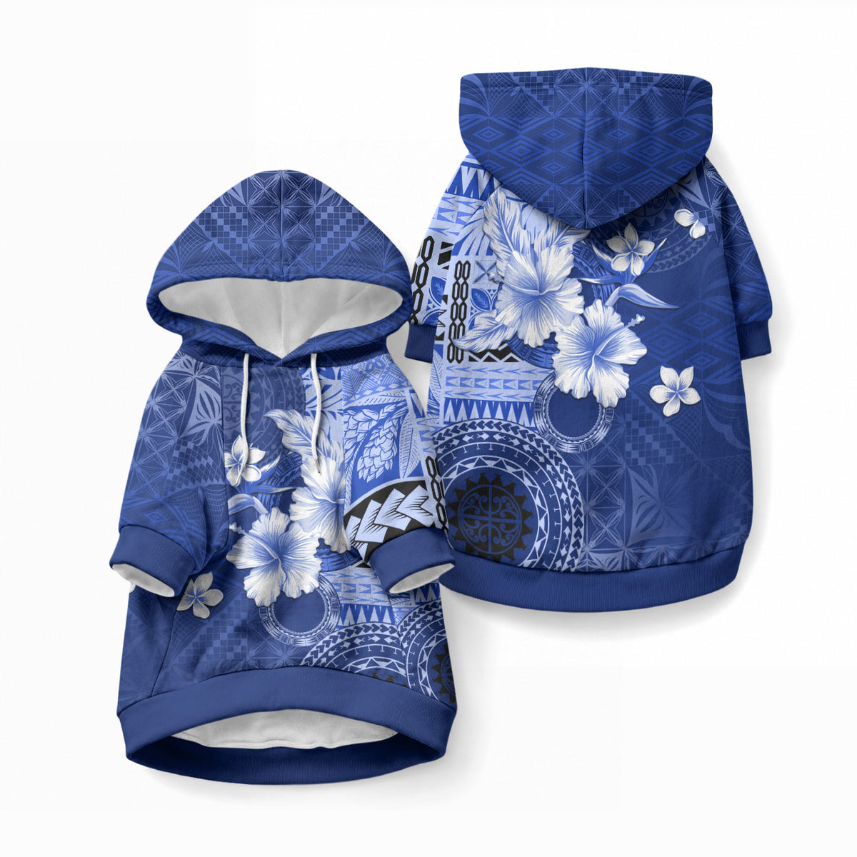 Samoa Siapo Pattern With Navy Hibiscus Pet Hoodie LT05 Pullover Navy - Polynesian Pride