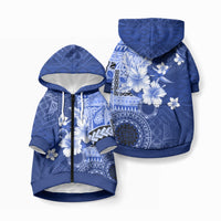 Samoa Siapo Pattern With Navy Hibiscus Pet Hoodie LT05 Zip-up Navy - Polynesian Pride