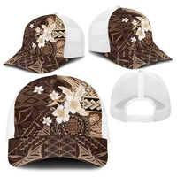 Samoa Siapo Pattern With Brown Hibiscus Baseball Net Cap - Polynesian Pride
