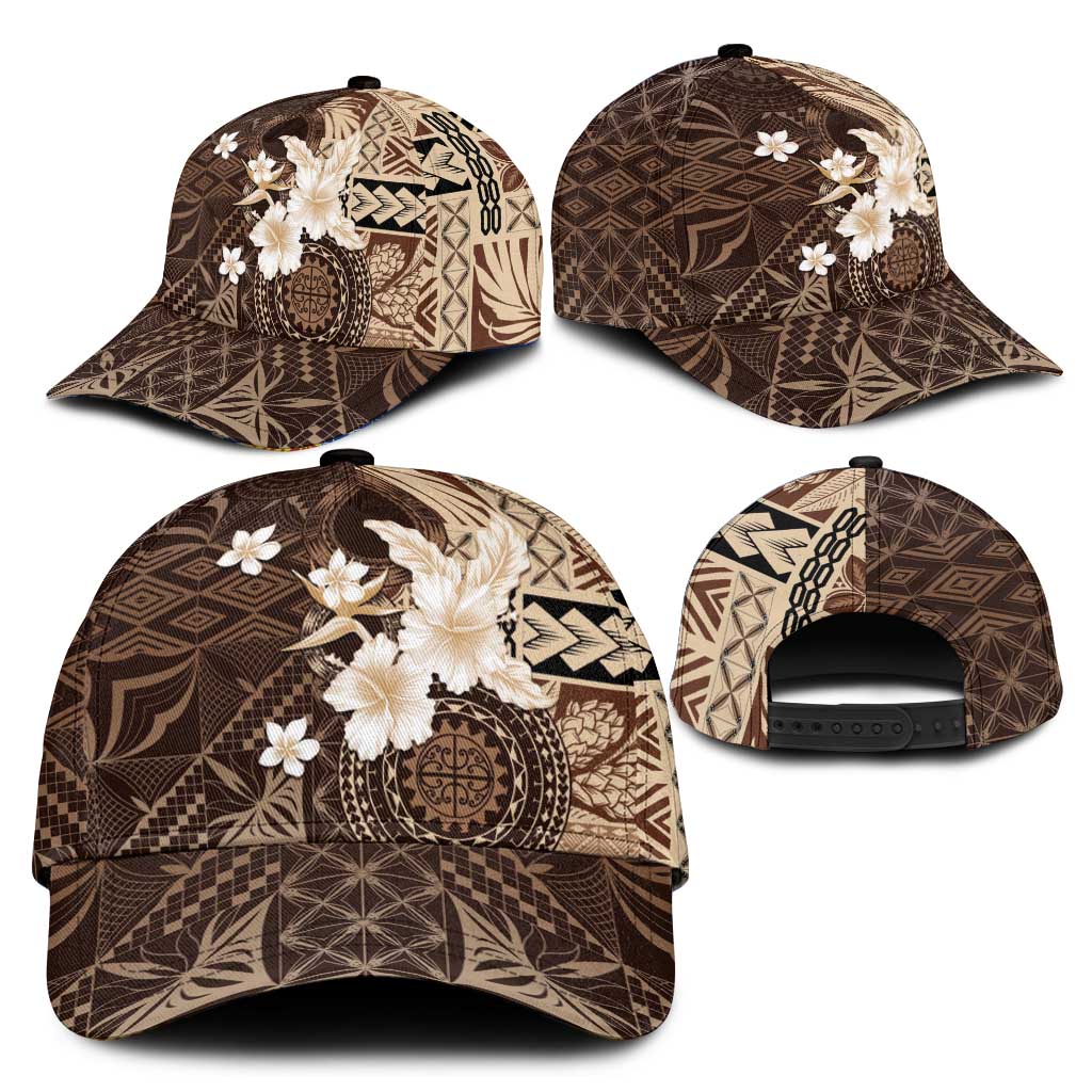Samoa Siapo Pattern With Brown Hibiscus Classic Cap - Polynesian Pride