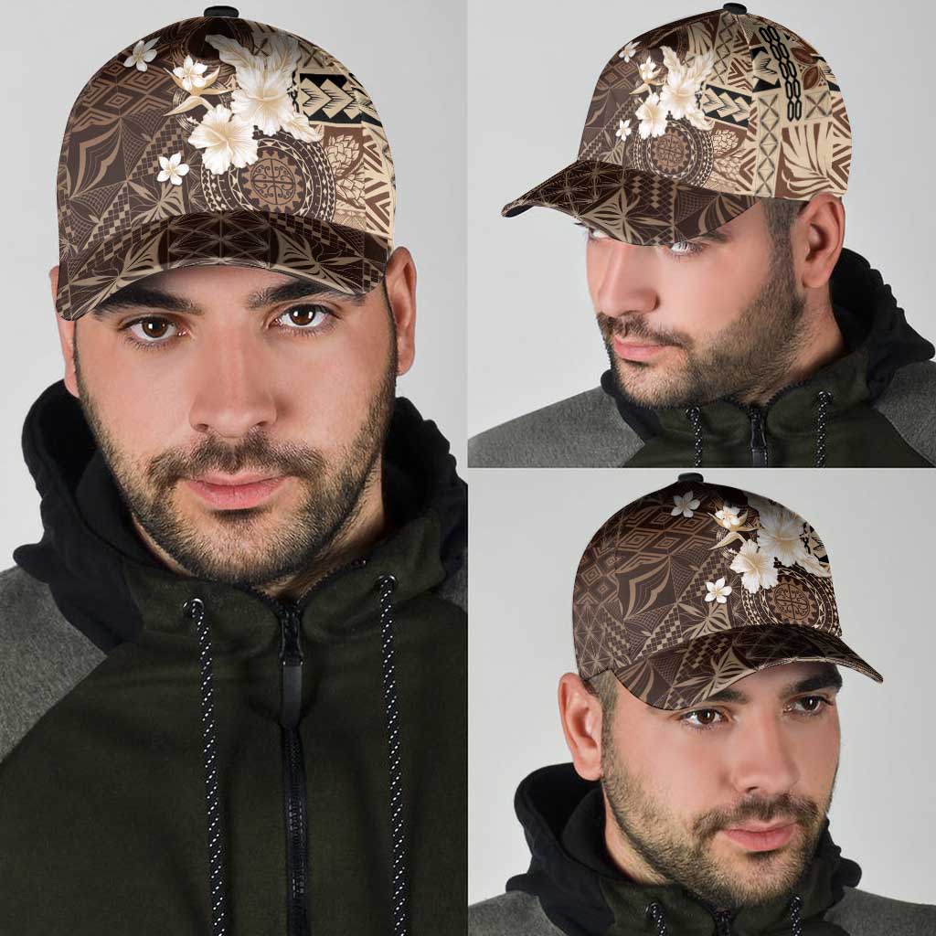 Samoa Siapo Pattern With Brown Hibiscus Classic Cap - Polynesian Pride