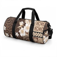 Samoa Siapo Pattern With Brown Hibiscus Duffle Bag LT05 - Polynesian Pride