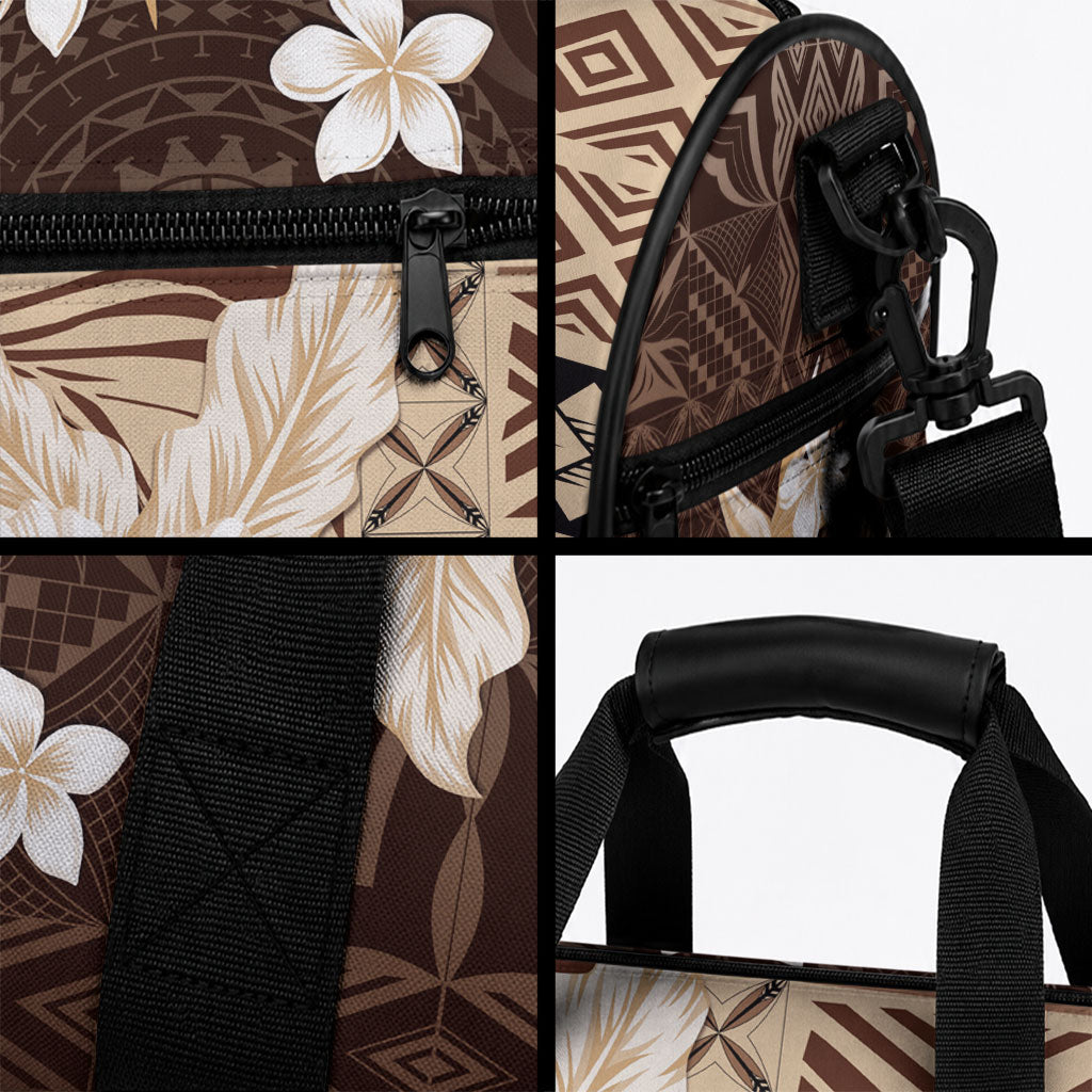 Samoa Siapo Pattern With Brown Hibiscus Duffle Bag LT05 - Polynesian Pride