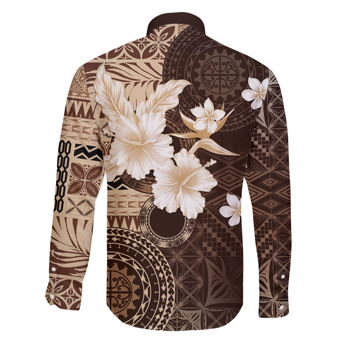 Samoa Siapo Pattern With Brown Hibiscus Family Matching Summer Maxi Dress and Hawaiian Shirt LT05 - Polynesian Pride