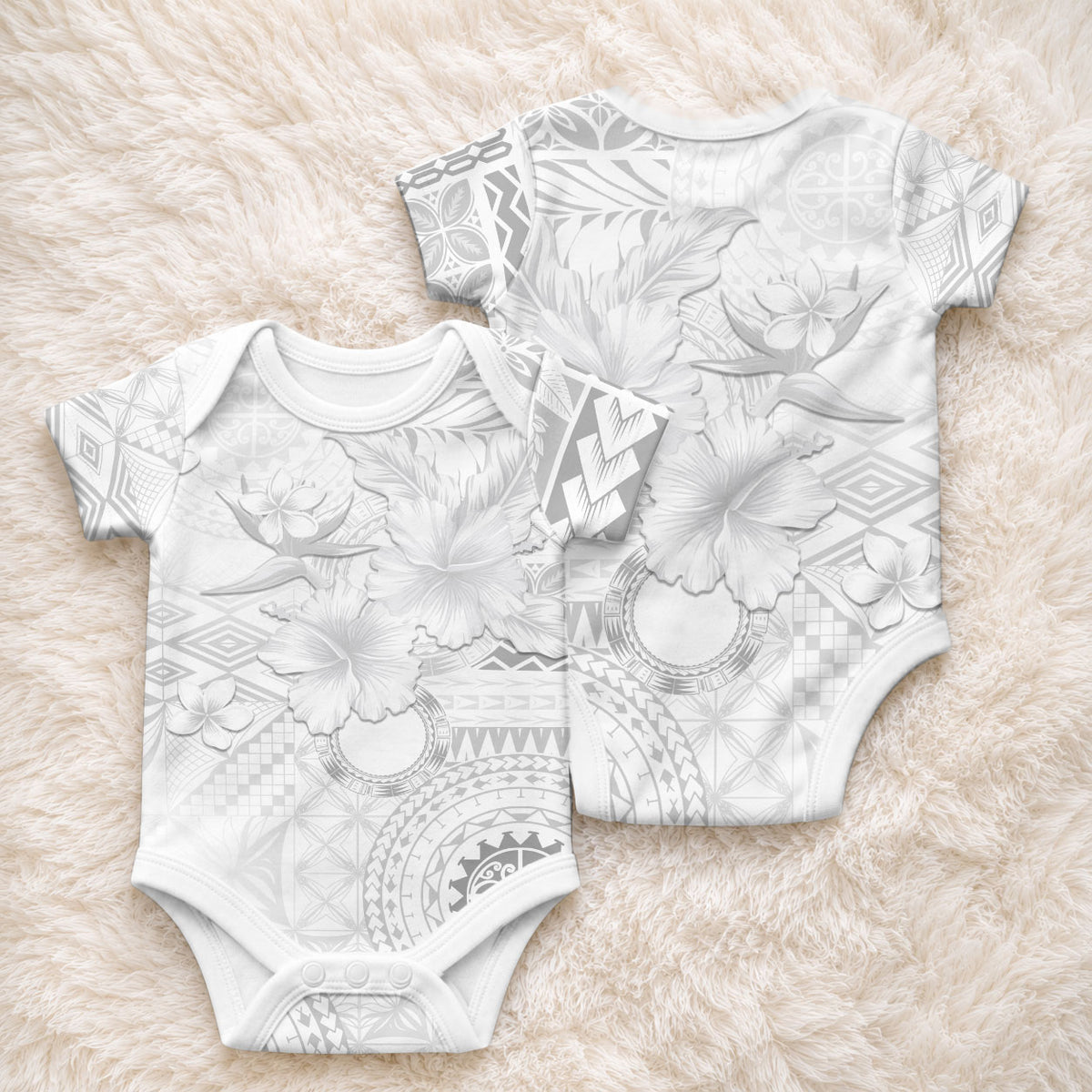 Samoa Siapo Pattern With White Hibiscus Baby Onesie LT05 - Polynesian Pride