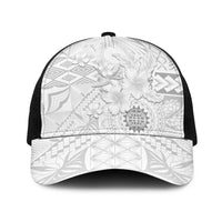 Samoa Siapo Pattern With White Hibiscus Baseball Net Cap - Polynesian Pride