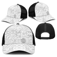 Samoa Siapo Pattern With White Hibiscus Baseball Net Cap - Polynesian Pride