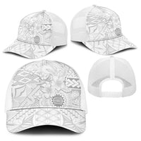 Samoa Siapo Pattern With White Hibiscus Baseball Net Cap - Polynesian Pride