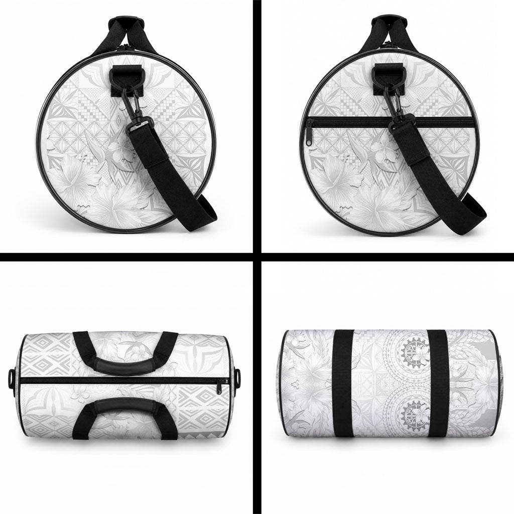 Samoa Siapo Pattern With White Hibiscus Duffle Bag LT05 - Polynesian Pride