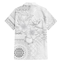 Samoa Siapo Pattern With White Hibiscus Family Matching Tank Maxi Dress and Hawaiian Shirt LT05 - Polynesian Pride