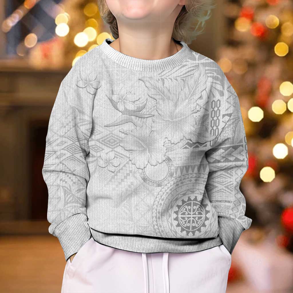 Samoa Siapo Pattern With White Hibiscus Kid Ugly Christmas Sweater