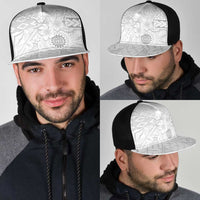 Samoa Siapo Pattern With White Hibiscus Mesh Trucker Cap - Polynesian Pride