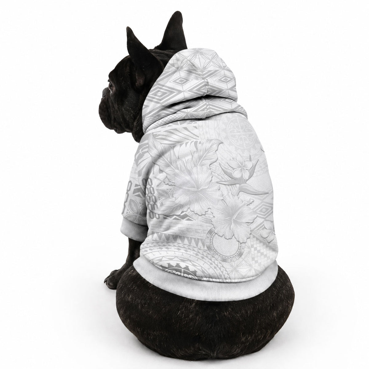 Samoa Siapo Pattern With White Hibiscus Pet Hoodie