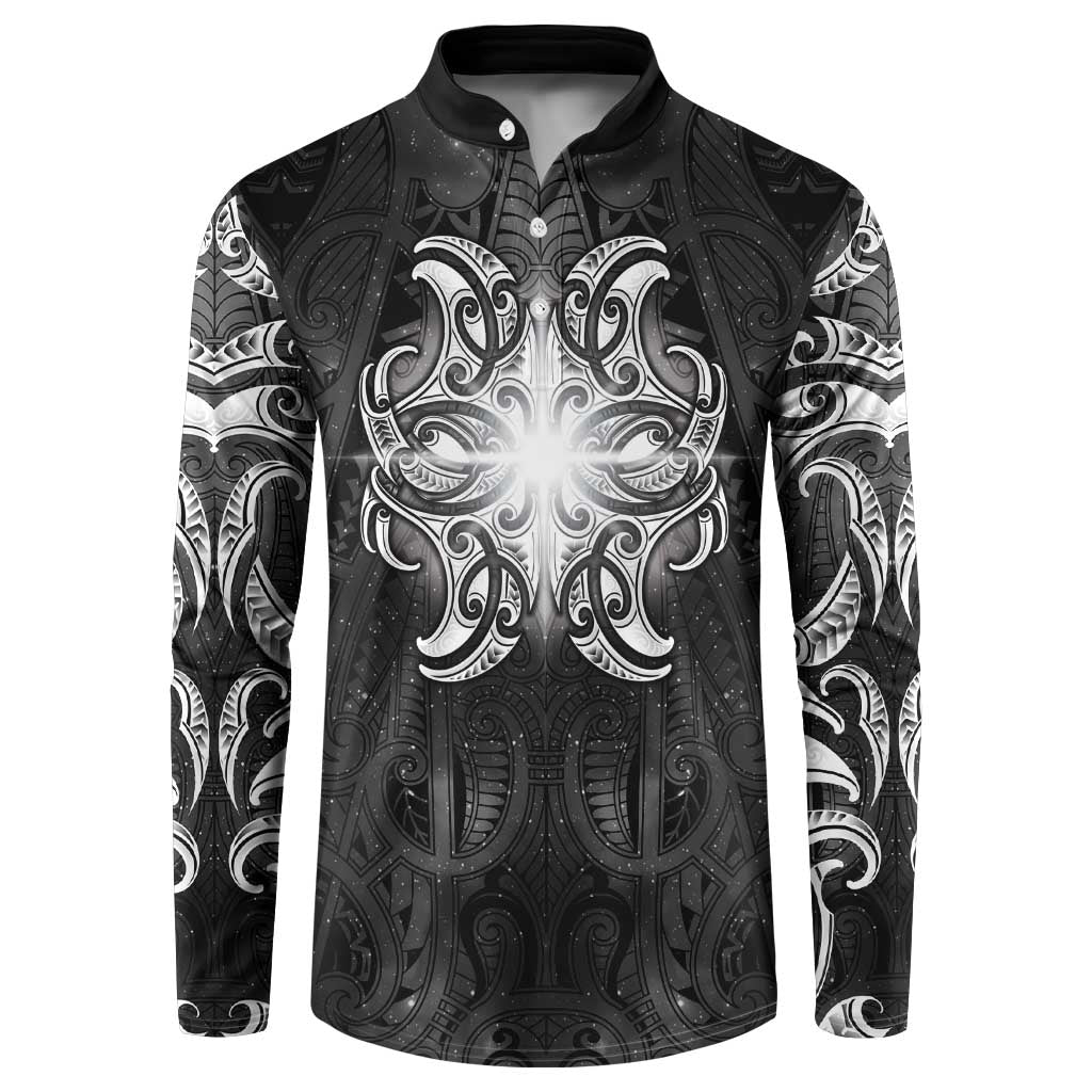 New Zealand Matariki Button Sweatshirt Maori Moko Black Galaxy