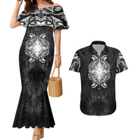 New Zealand Matariki Couples Matching Mermaid Dress and Hawaiian Shirt Maori Moko Black Galaxy LT05 Black - Polynesian Pride