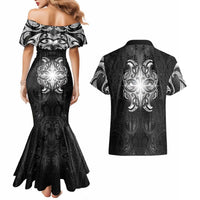 New Zealand Matariki Couples Matching Mermaid Dress and Hawaiian Shirt Maori Moko Black Galaxy LT05 - Polynesian Pride
