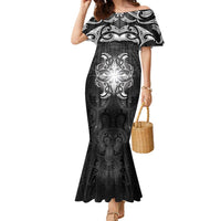 New Zealand Matariki Family Matching Mermaid Dress and Hawaiian Shirt Maori Moko Black Galaxy LT05 Mom's Dress Black - Polynesian Pride