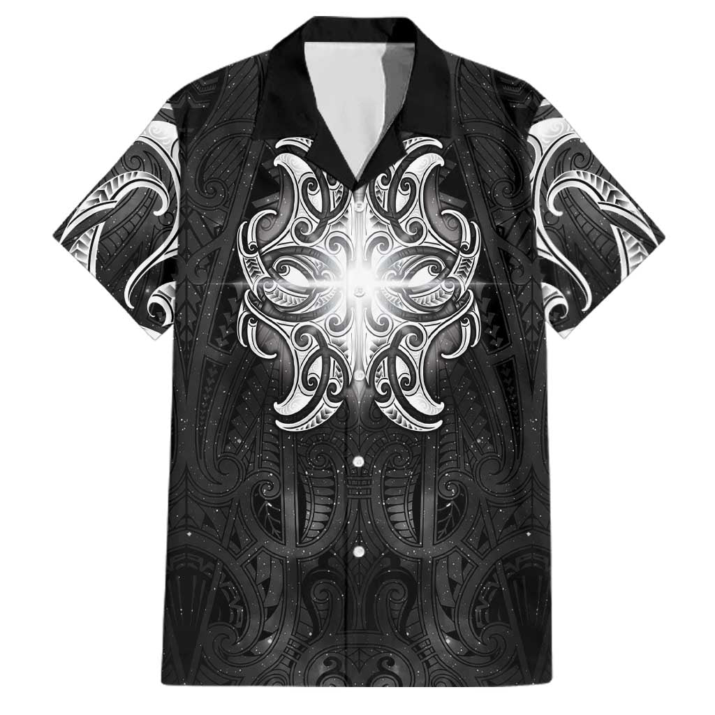 New Zealand Matariki Family Matching Off The Shoulder Long Sleeve Dress and Hawaiian Shirt Maori Moko Black Galaxy LT05 Dad's Shirt - Short Sleeve Black - Polynesian Pride