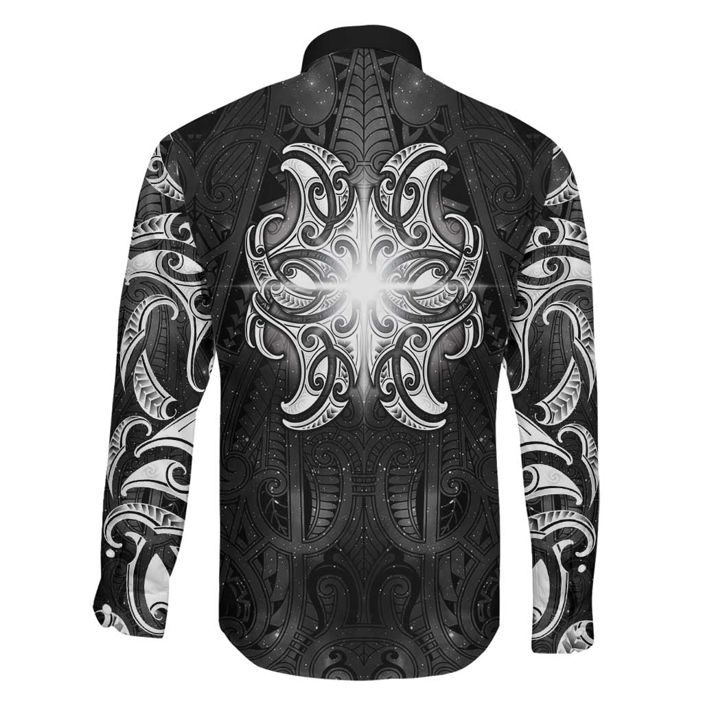 New Zealand Matariki Family Matching Off The Shoulder Long Sleeve Dress and Hawaiian Shirt Maori Moko Black Galaxy LT05 - Polynesian Pride