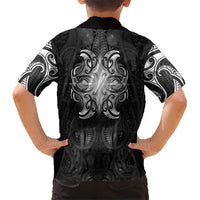 New Zealand Matariki Family Matching Off Shoulder Maxi Dress and Hawaiian Shirt Maori Moko Black Galaxy LT05 - Polynesian Pride