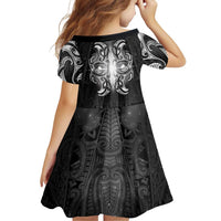 New Zealand Matariki Family Matching Off Shoulder Maxi Dress and Hawaiian Shirt Maori Moko Black Galaxy LT05 - Polynesian Pride