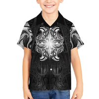 New Zealand Matariki Family Matching Off Shoulder Maxi Dress and Hawaiian Shirt Maori Moko Black Galaxy LT05 Son's Shirt Black - Polynesian Pride