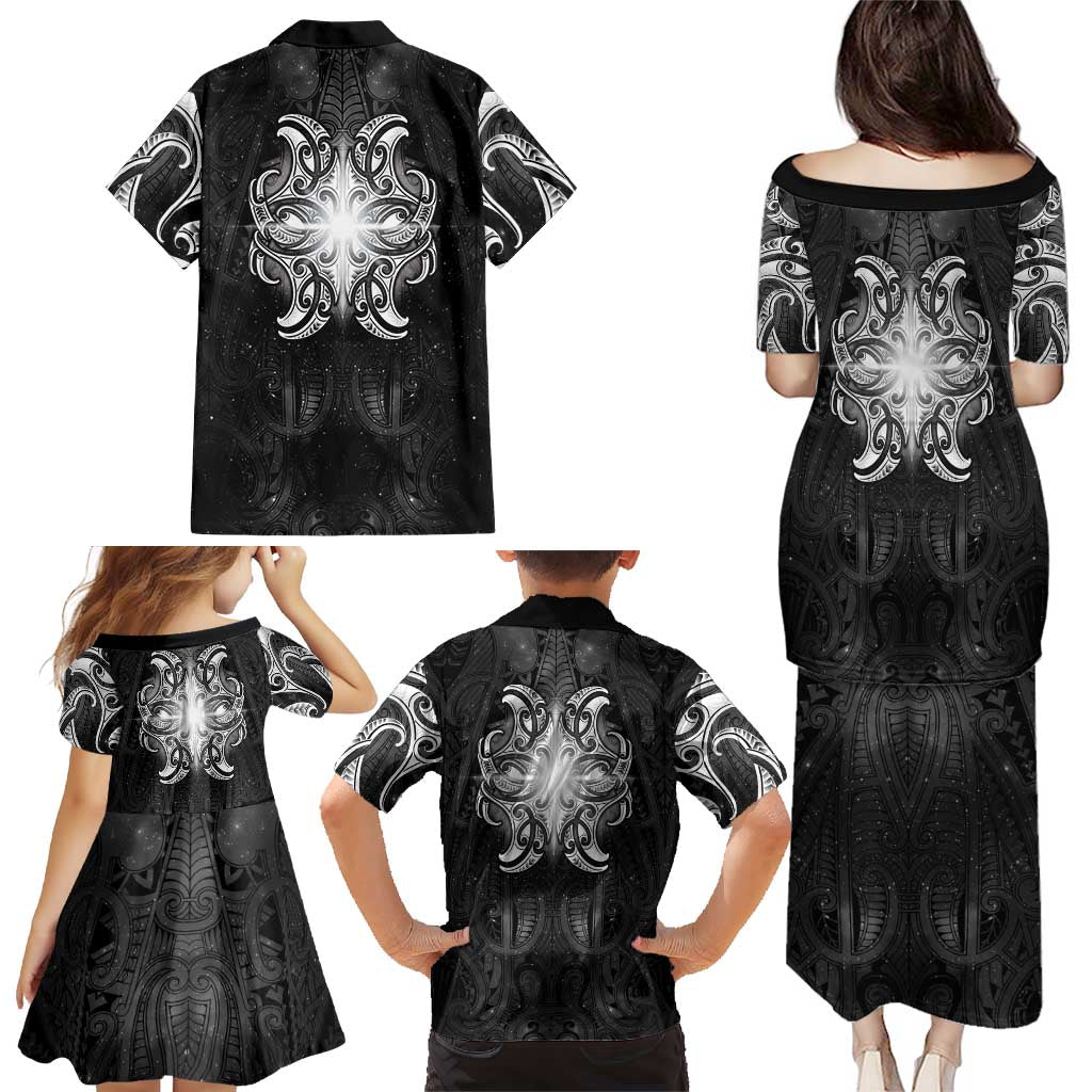 New Zealand Matariki Family Matching Puletasi and Hawaiian Shirt Maori Moko Black Galaxy LT05 - Polynesian Pride