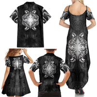 New Zealand Matariki Family Matching Summer Maxi Dress and Hawaiian Shirt Maori Moko Black Galaxy LT05 - Polynesian Pride