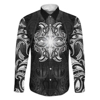 New Zealand Matariki Family Matching Summer Maxi Dress and Hawaiian Shirt Maori Moko Black Galaxy LT05 Dad's Shirt - Long Sleeve Black - Polynesian Pride