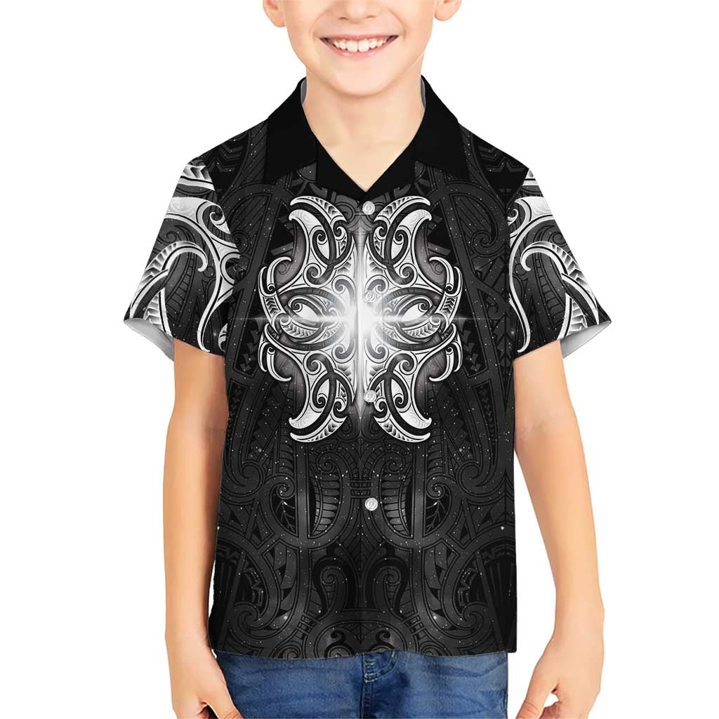 New Zealand Matariki Family Matching Tank Maxi Dress and Hawaiian Shirt Maori Moko Black Galaxy LT05 Son's Shirt Black - Polynesian Pride