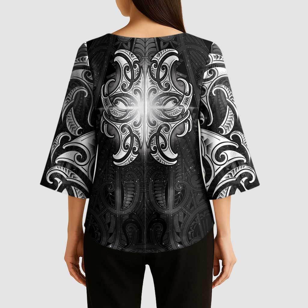 New Zealand Matariki Kimono Sleeve Blouse Maori Moko Black Galaxy