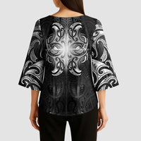 New Zealand Matariki Kimono Sleeve Blouse Maori Moko Black Galaxy