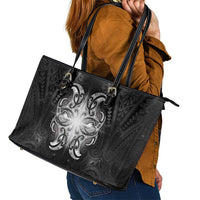 New Zealand Matariki Leather Tote Bag Maori Moko Black Galaxy
