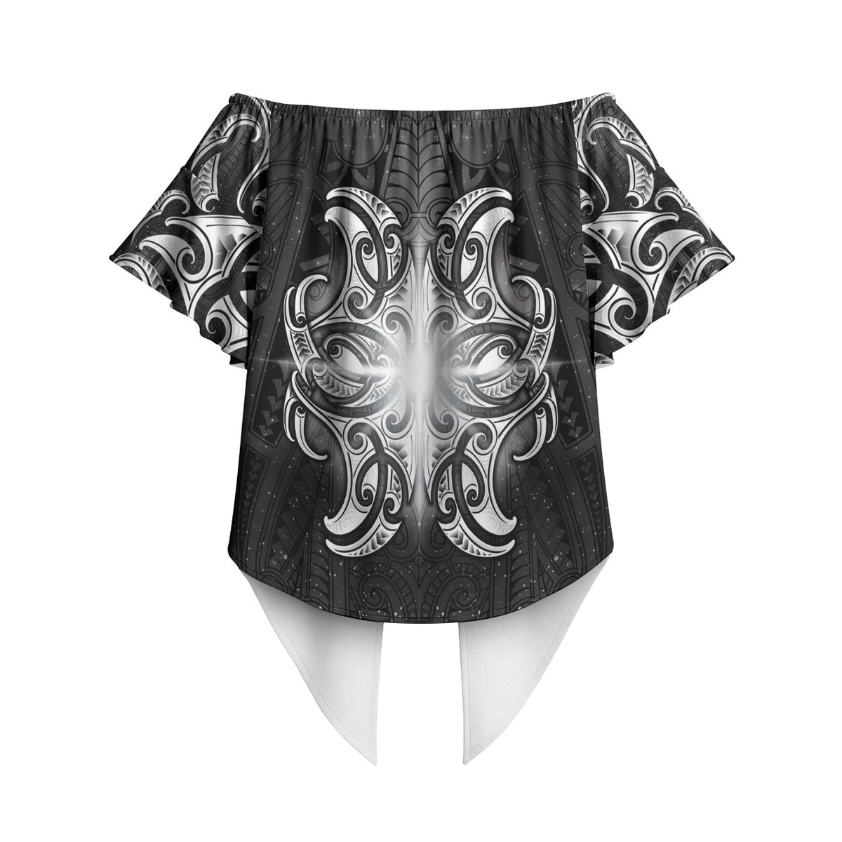 New Zealand Matariki Off Shoulder Wrap Waist Top Maori Moko Black Galaxy LT05 - Polynesian Pride