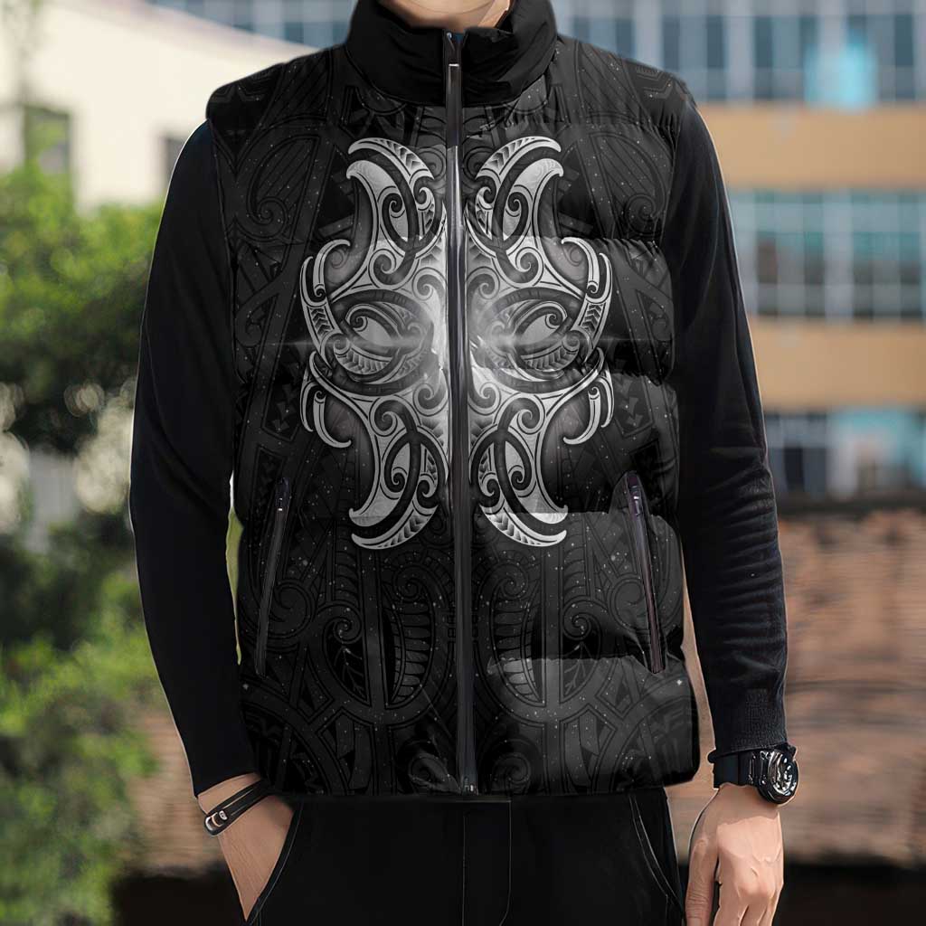 New Zealand Matariki Sleeveless Puffer Jacket Maori Moko Black Galaxy