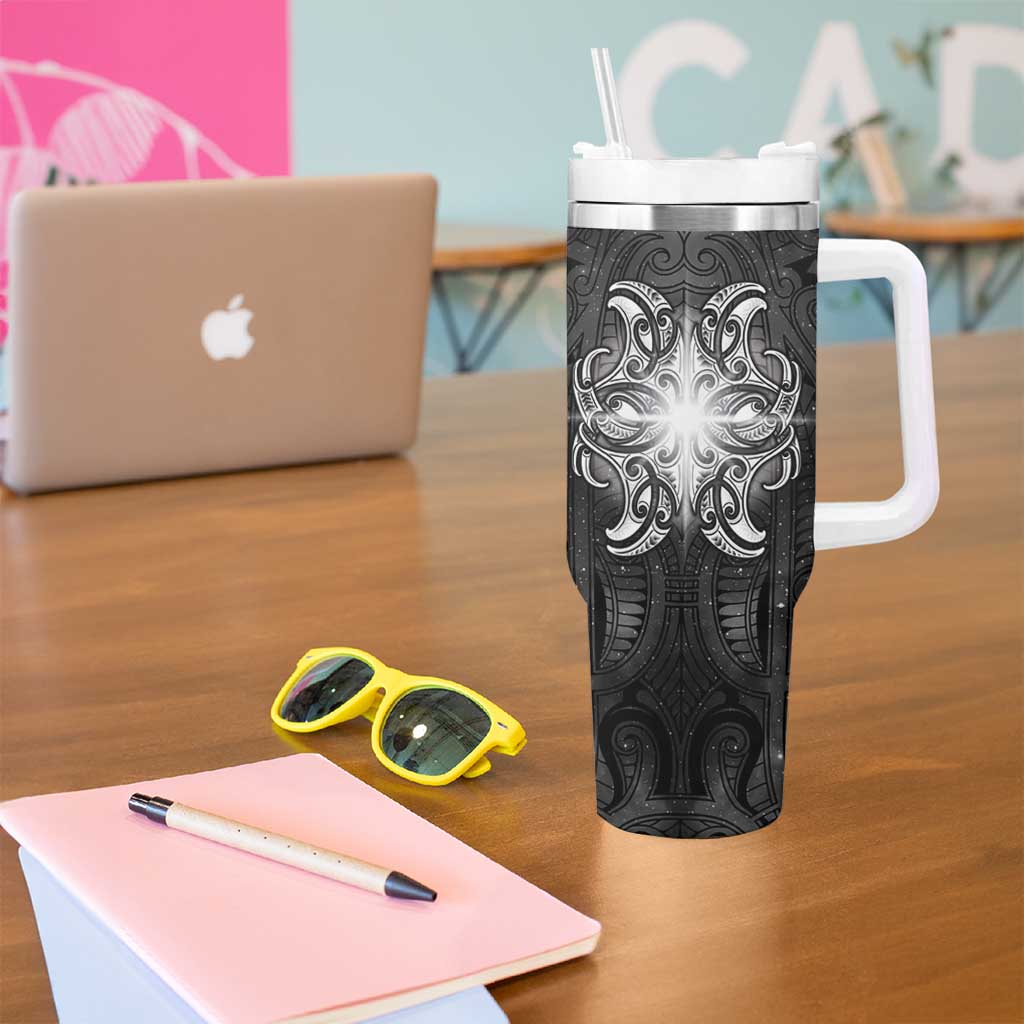 New Zealand Matariki Tumbler With Handle Maori Moko Black Galaxy