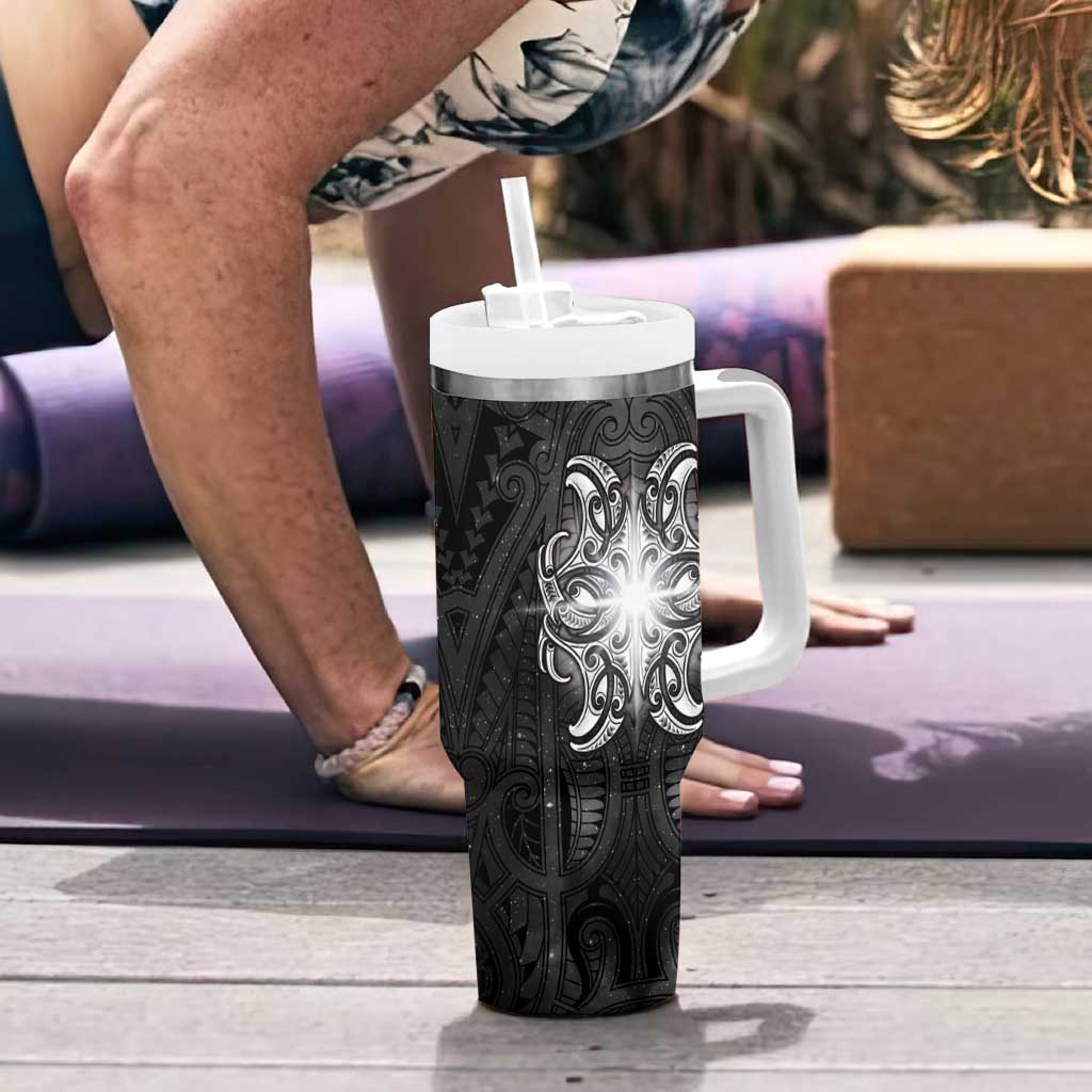New Zealand Matariki Tumbler With Handle Maori Moko Black Galaxy