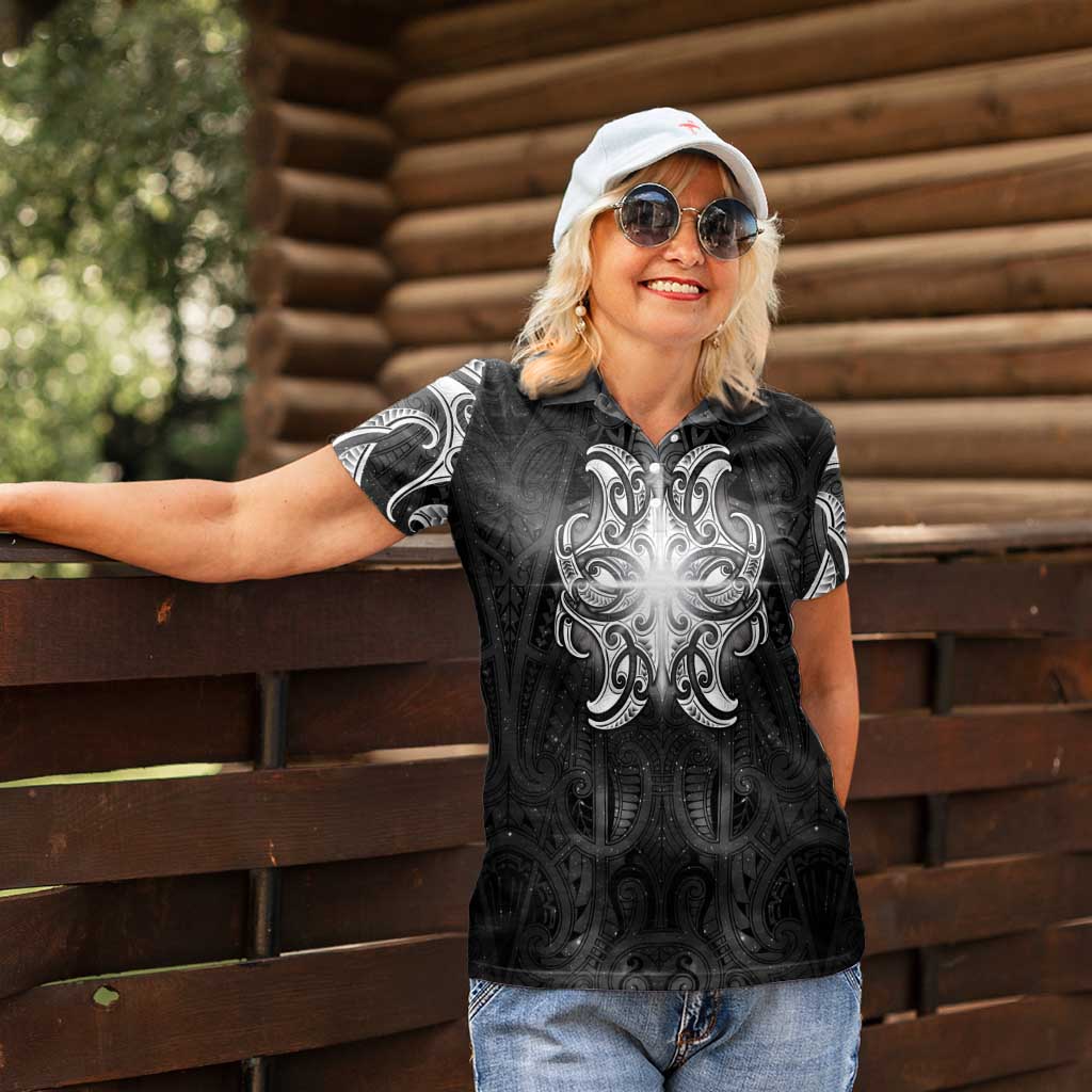 New Zealand Matariki Women Polo Shirt Maori Moko Black Galaxy