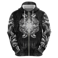 New Zealand Matariki Zip Hoodie Maori Moko Black Galaxy